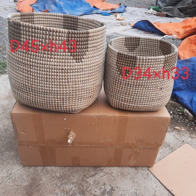 Two-Tone Round Seagrass Storage Baskets