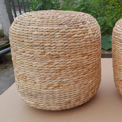 Handwoven Cylindrical Seagrass Pouf Ottoman