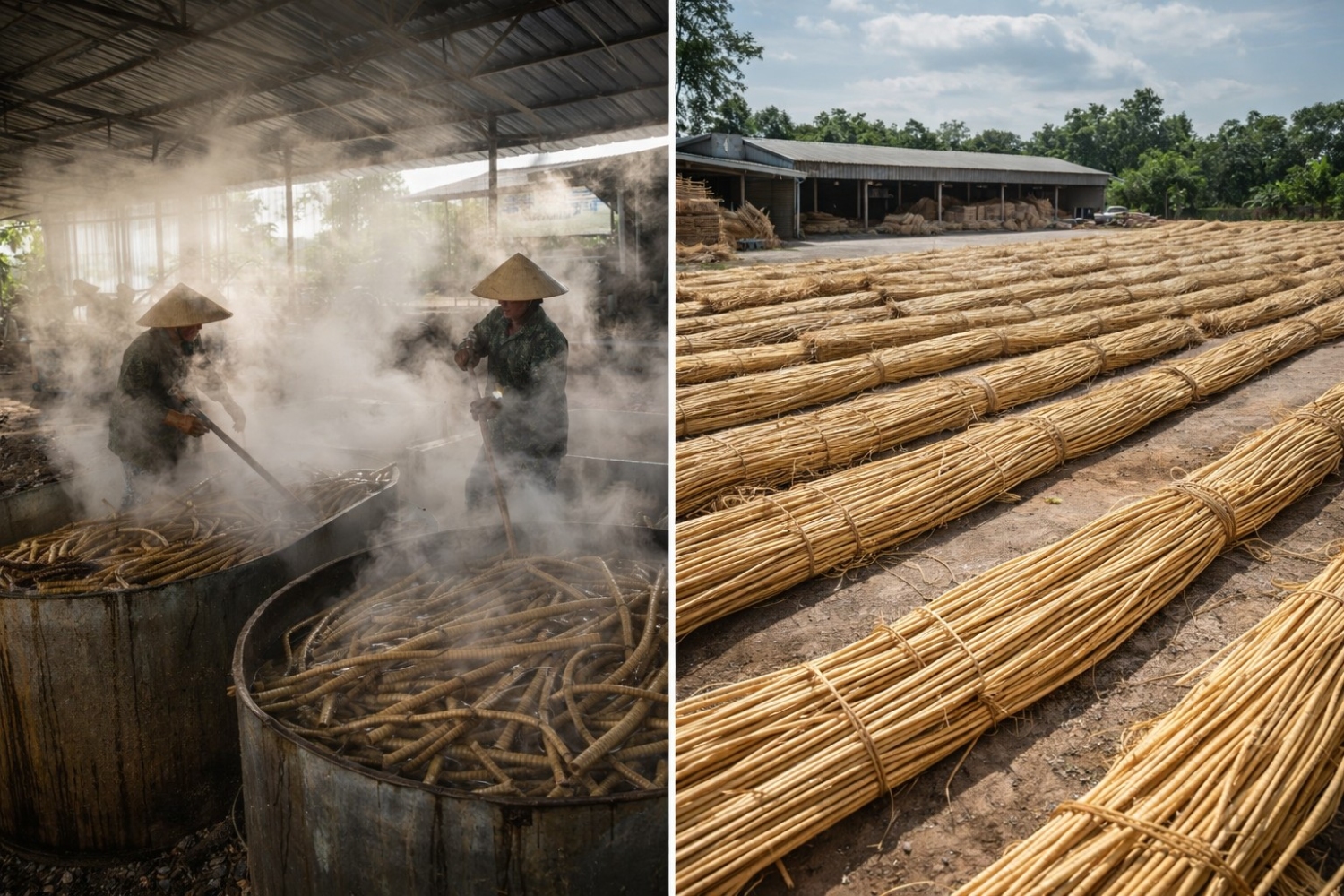 2 COOKING RATTAN RAW AT THE FACTORY