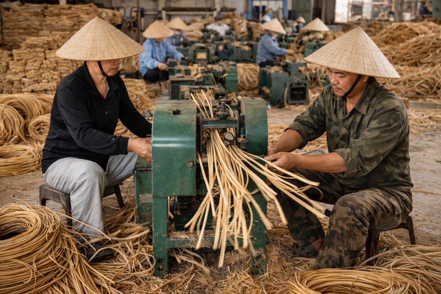 4 MAKING RATTAN CORE MATERIAL AT FACTORY