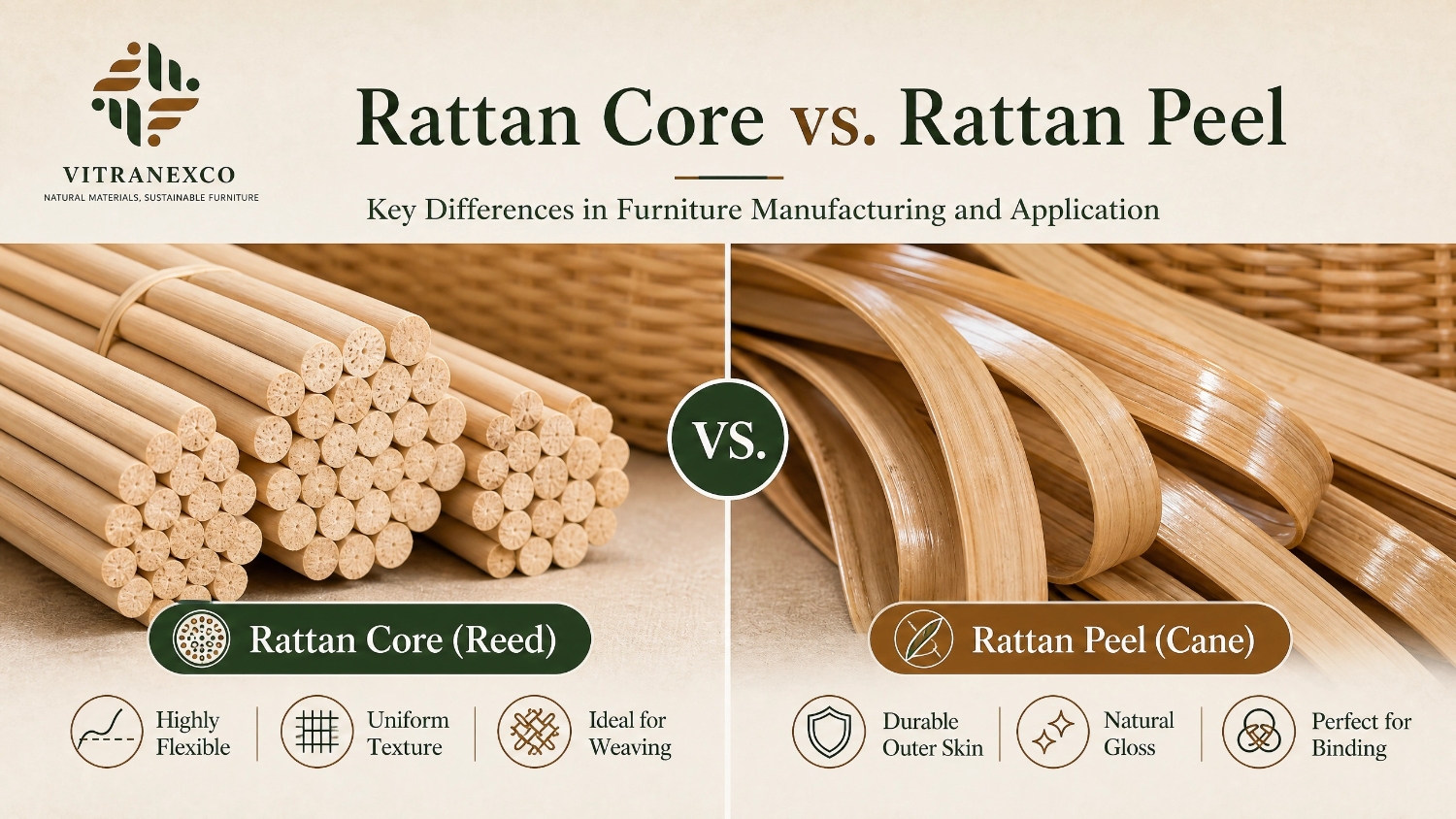 Rattan Core vs Peel Functional Differences in Furniture Manufacturing