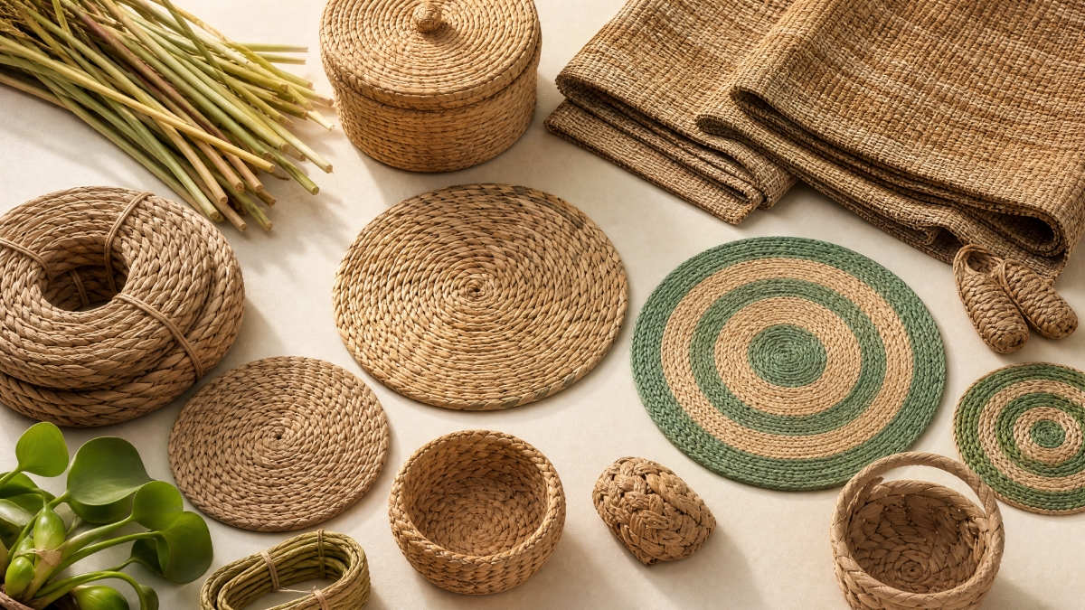Diverse products manufactured from Vietnamese water hyacinth